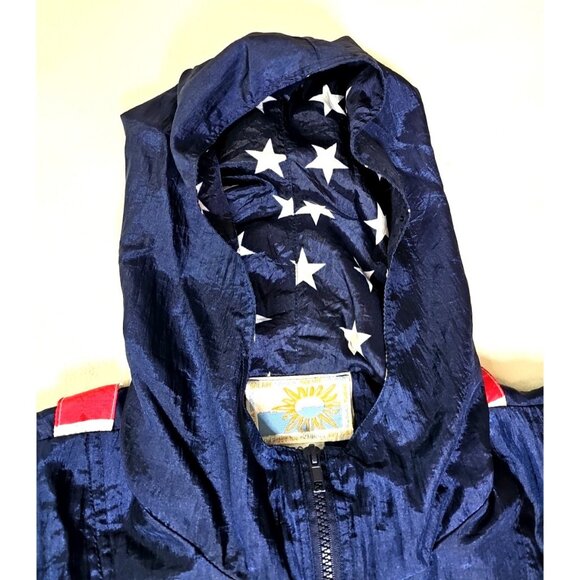 Solare Sporta Windbreaker Jacket/Backpack USA Flag Red/White/Blue Zip Front Sz M - Picture 2 of 8